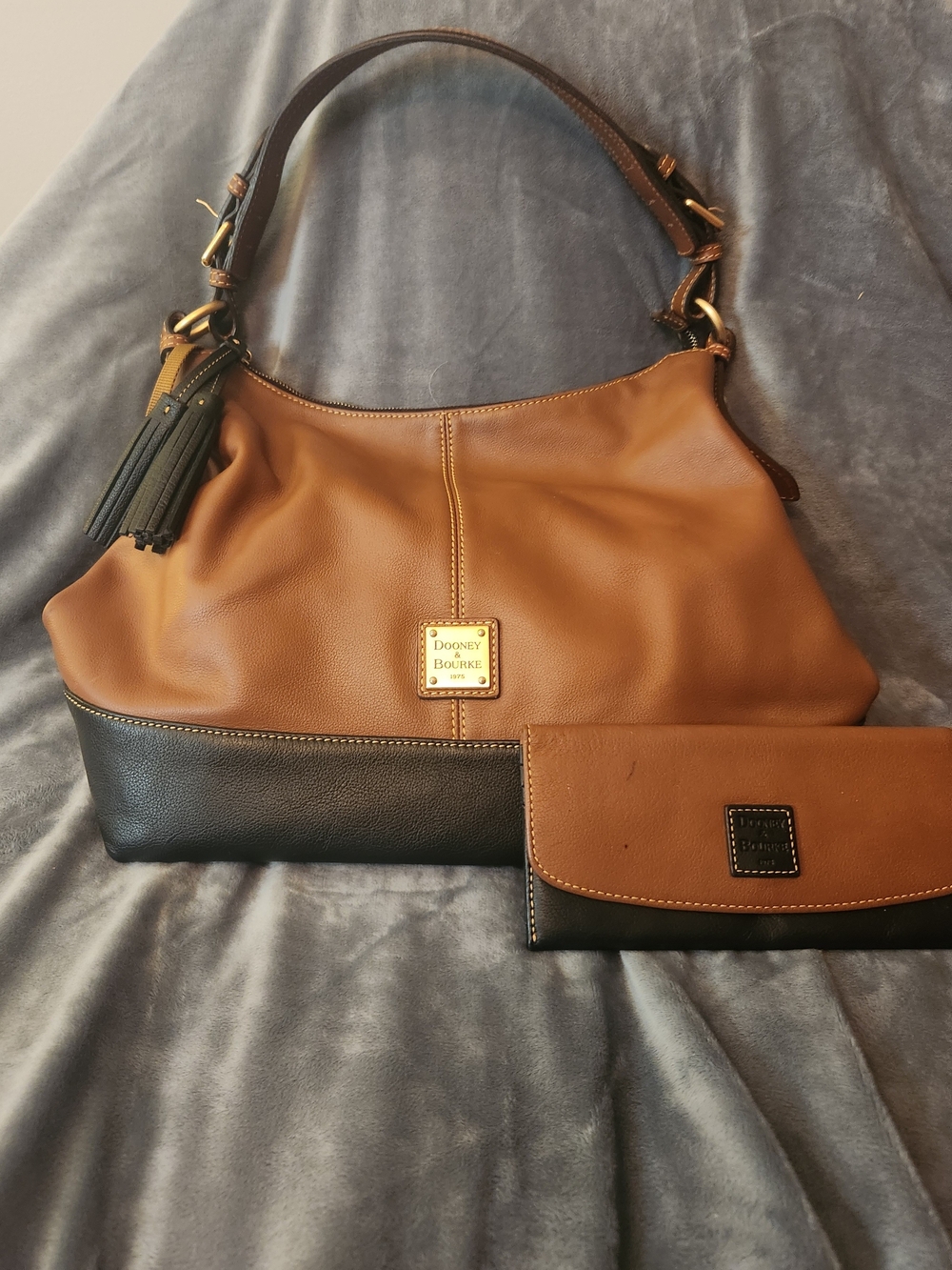 Dooney & Bourke Tan and Black Leather Shoulder Bag with Wallet